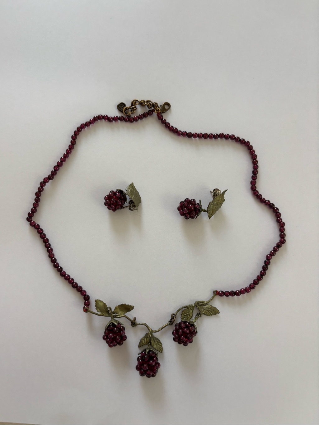 Michael Michaud Red Raspberry Earring And Necklace Set